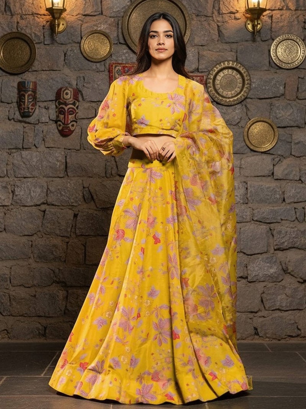 NWT Yellow floral print Lehenga